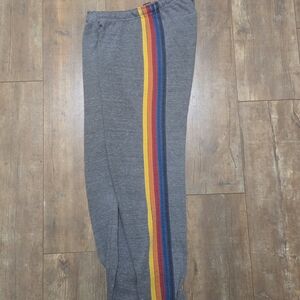 Aviator Nation Gray Joggers Sweatpants with Rainbow Stripes LARGE